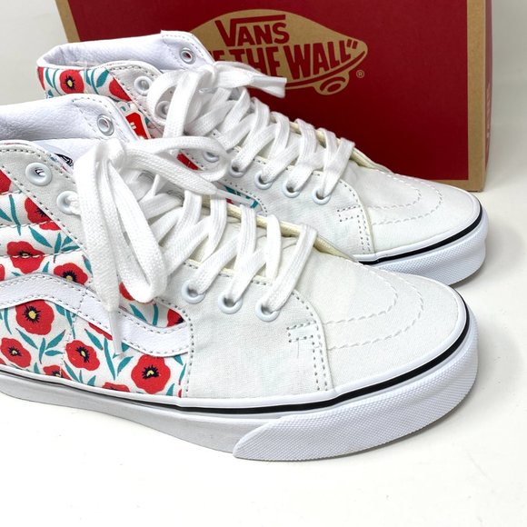 💖MEGA SALE💖VANS Sk8-HI Womens  Flowers White Leather  Cushion  VN0A5HXV891 - Picture 9 of 10